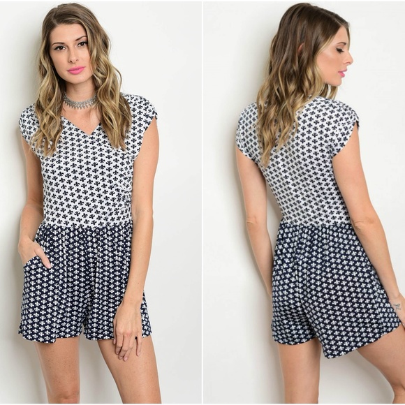 Fleur De Lis Faux Wrap Romper - Picture 1 of 4